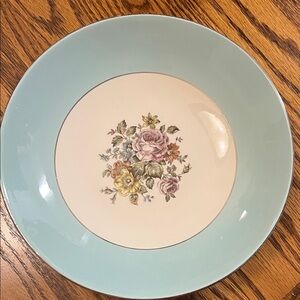 Floral Patterned Dinner bowl with Blue Rim